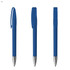 A set of blue plastic pens with a shiny silver tip and a clip on the cap, featuring a simple design.