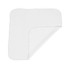 A cooling face cloth in white, featuring a textured design and curved edges. It has a logo on one side.