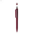 A maroon plastic pen with a shiny silver clip and a removable top. It features a logo on the side.