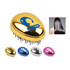 A set of combs in various colours: gold, silver, pink, and blue, featuring a logo on some of them.