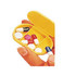 A yellow pill box held in a hand, containing various coloured pills and tablets in separate compartments.