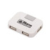 A rectangular white USB hub with two ports and a logo.