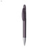 A plastic pen in a dark purple colour with a silver tip and a clip, featuring a logo on the barrel.
