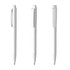 A white plastic pen with a sleek design, featuring a clip and a retractable mechanism. Includes a logo.