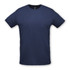 A navy unisex T-shirt with a crew neck and short sleeves, featuring a logo on the neckline.