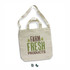 A cream cotton shoulder tote bag with long handles and a logo. The bag features a "Farm Fresh Products" design.