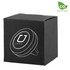 A round black car phone holder in a black box with a logo. Features a CO2 neutral label.