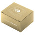 A rectangular box made of wheat fibre, featuring a logo and a light brown, textured surface.