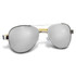 Aviator sunglasses with a silver mirror lens and bamboo arms, featuring a sleek design and a logo.