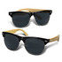 Maverick sunglasses featuring black frames and bamboo arms, showcasing a stylish and sustainable design.