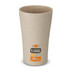 A drink tumbler in a speckled beige colour with a logo. Suitable for use as drinkware.