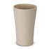 A plastic tumbler in a natural beige colour with a simple, smooth design and a logo.