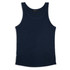 A navy blue women's tank top with a simple design and a logo on the label.