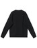 A black unisex crew neck sweater with long sleeves and a plain back. It features a logo.
