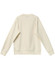 A creamy white unisex crew neck sweater with a relaxed fit and ribbed cuffs. Features a branding logo.