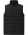 A black insulated puffer vest featuring a high collar and a zip front, designed with a 3D cut. It includes a logo.