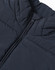 A navy insulated puffer vest featuring a 3D cut with a front zipper and a branded logo.