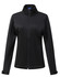 A softshell corporate jacket for ladies in black, featuring a zip front and a collar. It has a logo.
