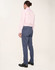 Men's flexi chino pants in navy, paired with a light pink shirt. The back view showcases the fit and design.