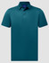 A teal men's sustainable jacquard knit short sleeve polo with a standard collar and one button placket.