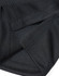 A close-up of a black Jacquard knit fabric showing sleeve details and stitching. It features a logo.