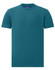 A premium cotton short-sleeve tee shirt in teal, featuring a round neckline and a logo on the label.