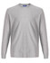 A grey long-sleeve tee shirt made from premium cotton, featuring a crew neck and a logo.