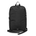 A black Swiss Peak RFID backpack with a sleek design and adjustable straps. It features branding on the front.