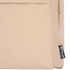 A beige laptop backpack made from recycled polyester, featuring a visible logo and a front pocket.