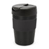 A drink bottle with a black lid and a textured grip band, featuring a sleek design. The capacity is 340ml.