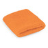 An orange wrist sweat band made of textured fabric, folded neatly. It features a simple design without visible branding.