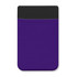 A purple Lycra phone wallet with a black top, featuring a logo at the front.