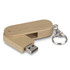 A wooden 8GB flash drive with a metal keychain, featuring a smooth natural finish.