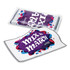 A set of two cleaning cloths in purple and white, featuring bold designs and a logo.