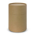 A round, brown kraft cardboard container with a removable lid, featuring a smooth, unprinted surface.