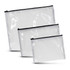 A set of three transparent cosmetic bags in varying sizes, each with a black zipper.