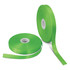 A roll of bright green personalised ribbon, coiled and partially unspooled, on a white background.