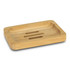 A bamboo soap holder with a rectangular shape and drainage grooves, showcasing a natural wood finish.