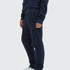 Navy unisex sweatpants with a relaxed fit, featuring an elastic waistband and a logo. Ideal for casual wear.