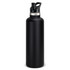 A drink bottle in matte black with a black lid, featuring a spout for easy pouring and a simple logo.