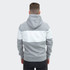 A grey and white Fairmount unisex hoodie with a hood, featuring a striped design on the back.