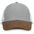 A grey cap with a brown corduroy peak, featuring mesh sides and a logo on the front.