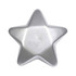 A silver star-shaped stress toy with a smooth, glossy surface. It has a subtle shimmer and a star design.
