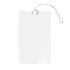 A clear large luggage tag with a translucent strap, featuring a space for personal information.