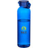 A drink bottle made of recycled plastic, featuring a blue colour and a logo. Holds 630 ml of liquid.