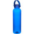 A drink bottle made of recycled plastic, featuring a blue translucent design and a handle for easy carrying.