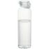A drink bottle made from recycled plastic, featuring a clear design with a screw-on lid.