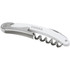 A white waitress knife with a stainless steel corkscrew and a sleek design, featuring a branding logo.