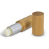 A bamboo lip balm with a silver tip and a wooden exterior, featuring a removable cap.