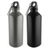 A drink bottle set featuring one silver and one black bottle, both with a detachable carabiner and logo.